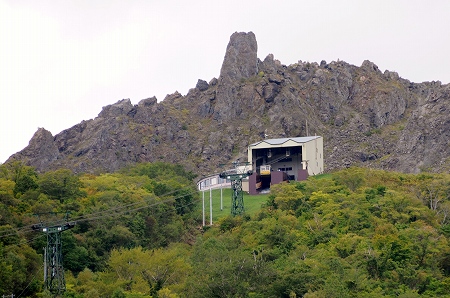 駐車場からのロープウェイと有珠山