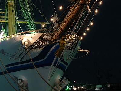 日本丸船首像　藍青　ライトアップ