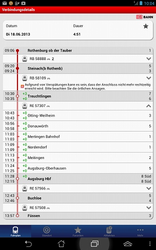 ドイツ鉄道のアプリ画面