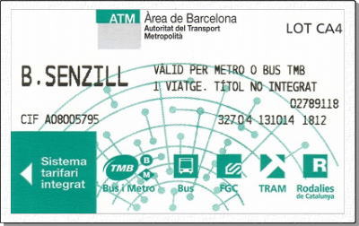 バルセロナ地下鉄　片道切符