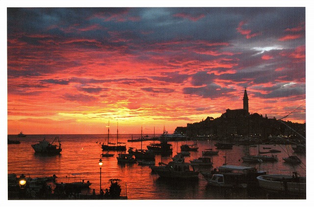 ロヴィニの夕景の絵ハガキ